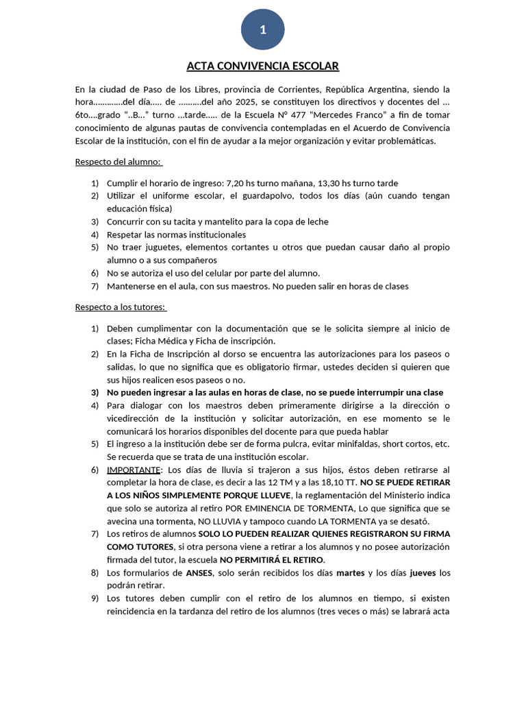 Acta de Convivencia Escolar 2025 | PDF | Escuelas | Estudiantes