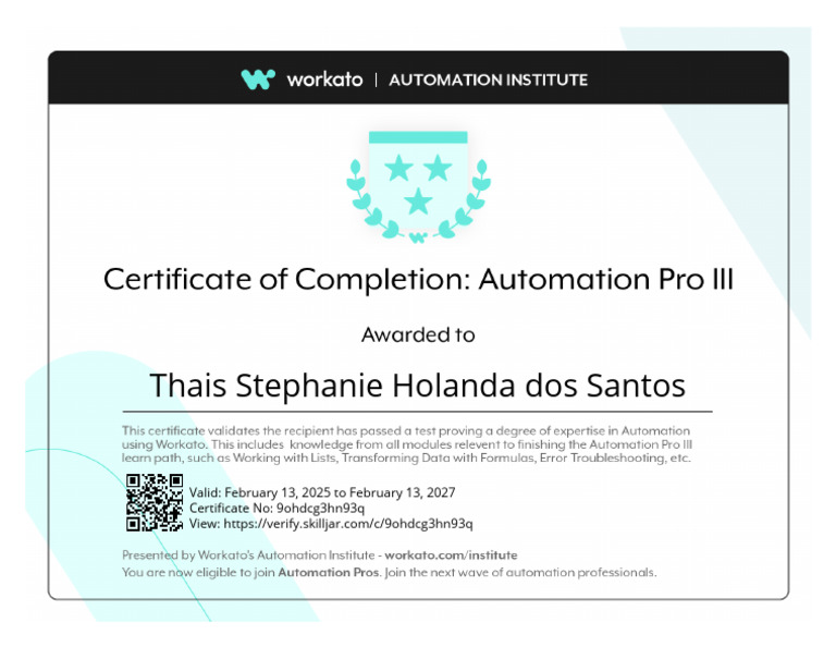 Automation Pro III Certificate | PDF