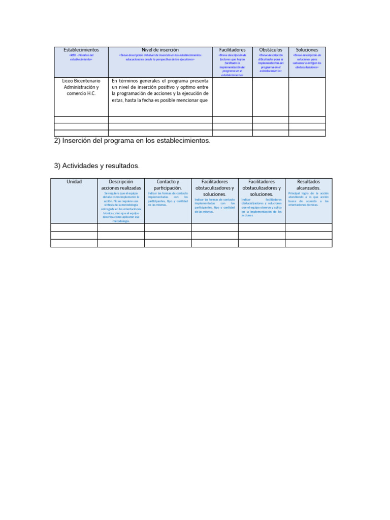 Cuadro Informe de Avance | PDF