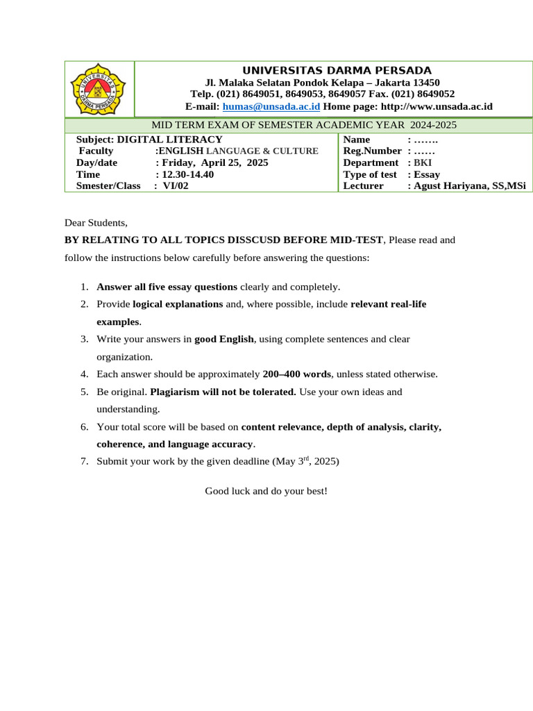 Digital Literacy Exam Guidelines 2024 | PDF | Literacy | Cognition