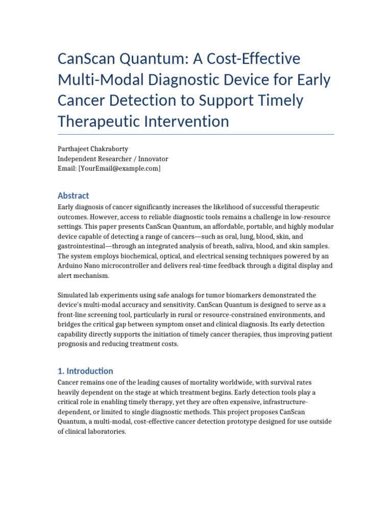 CanScan Quantum: Affordable Cancer Detection | PDF | Cancer | Medical ...