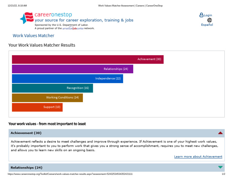 Work Values Matcher Results Overview | PDF
