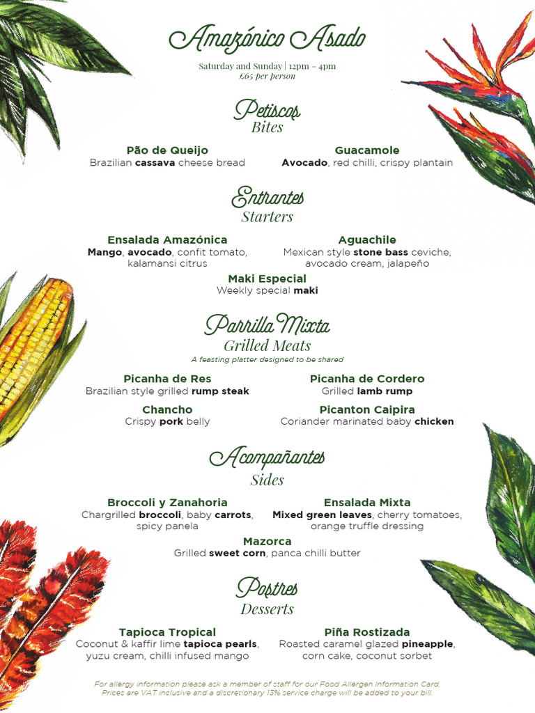 Amazonico London Halal Menu Overview | PDF | Lime (Fruit) | Food And Drink