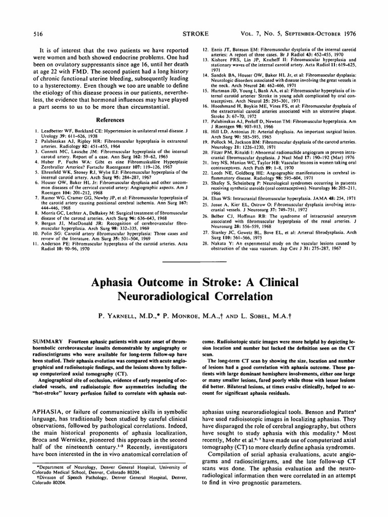 Aphasia Outcome in Stroke | PDF | Aphasia | Stroke
