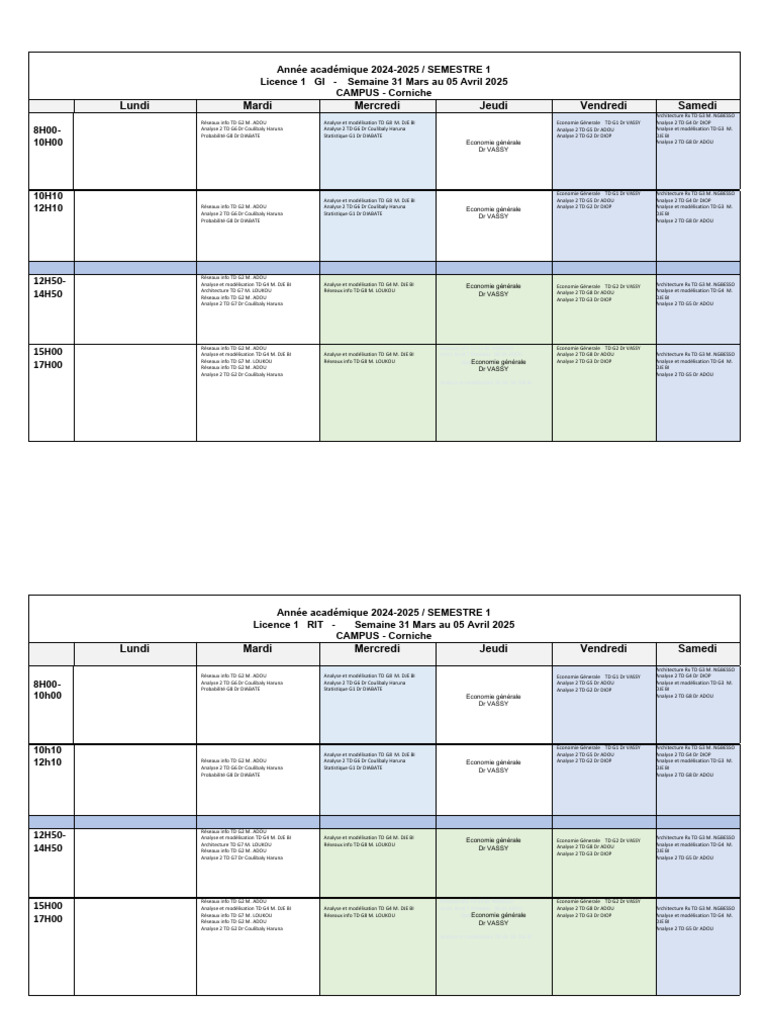 Emploi du temps Licence et Master 2024-2025 | PDF | Programmation ...