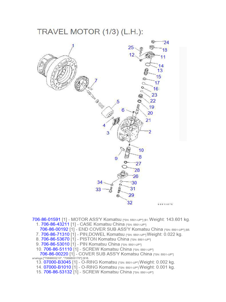 Komatsu Motor Assembly Parts List | PDF