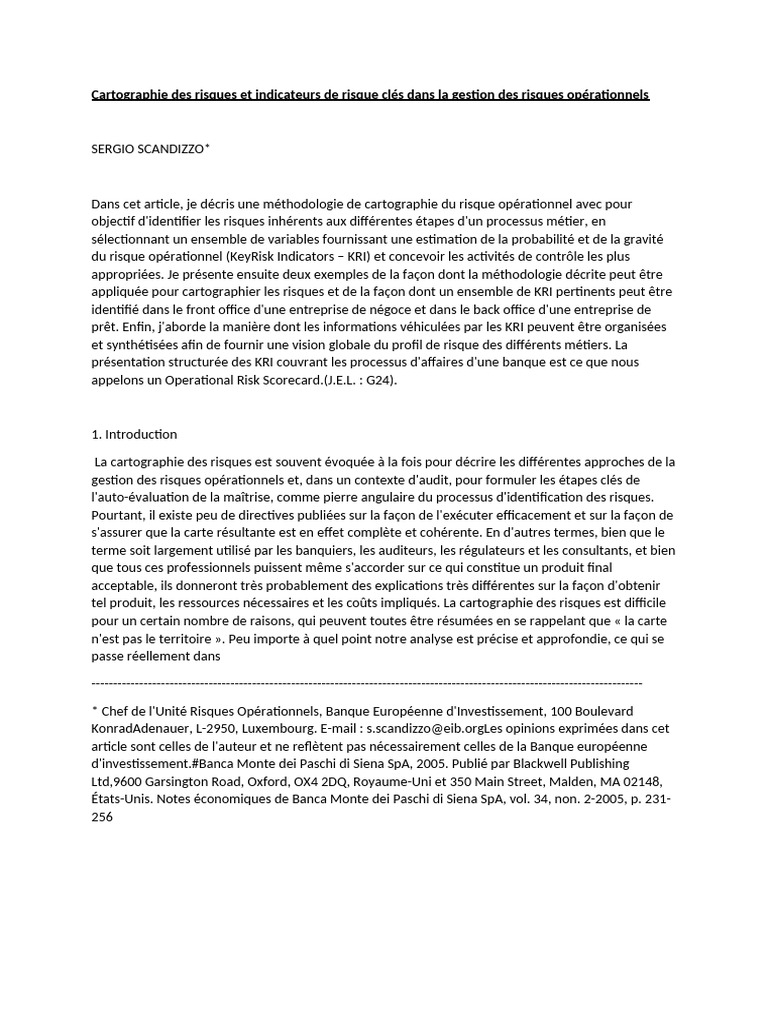 Cartographie des risques opérationnels | PDF | Risque | Risque opérationnel