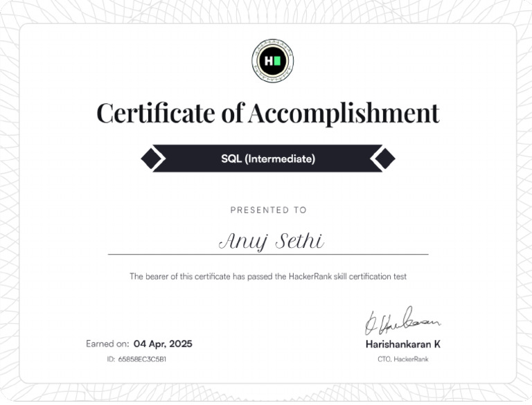 SQL - Intermediate Certificate | PDF