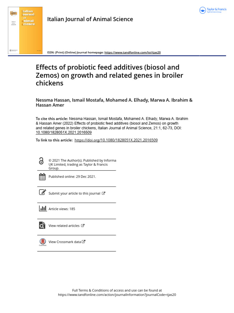Effects of Probiotic Feed Additives Biosol and Zemos on Growth and ...