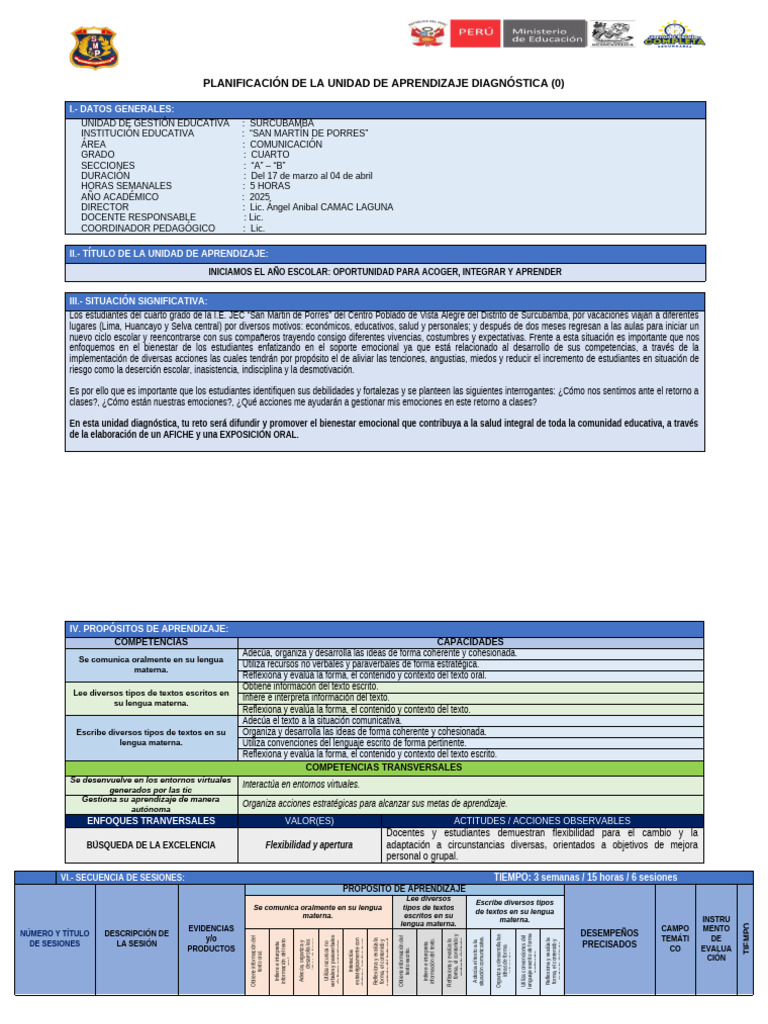 Planificación Unidad Aprendizaje 4to Grado | PDF | Aprendizaje | Las ...