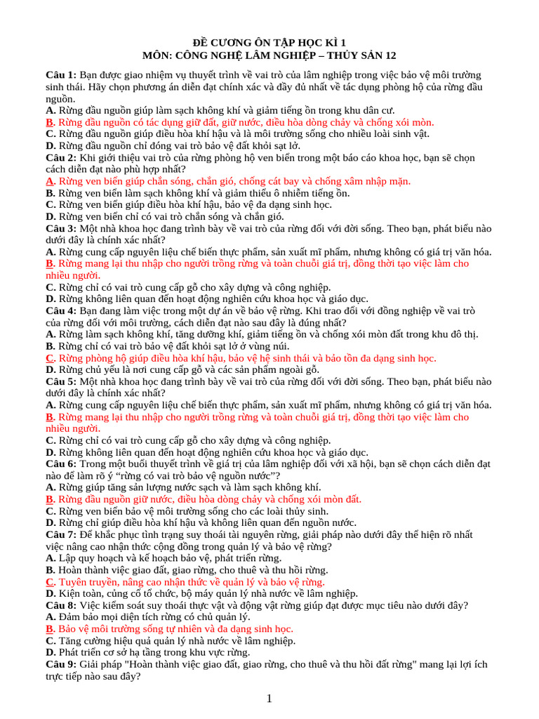 De Cuong On Tap CN 12 HK 1 | PDF