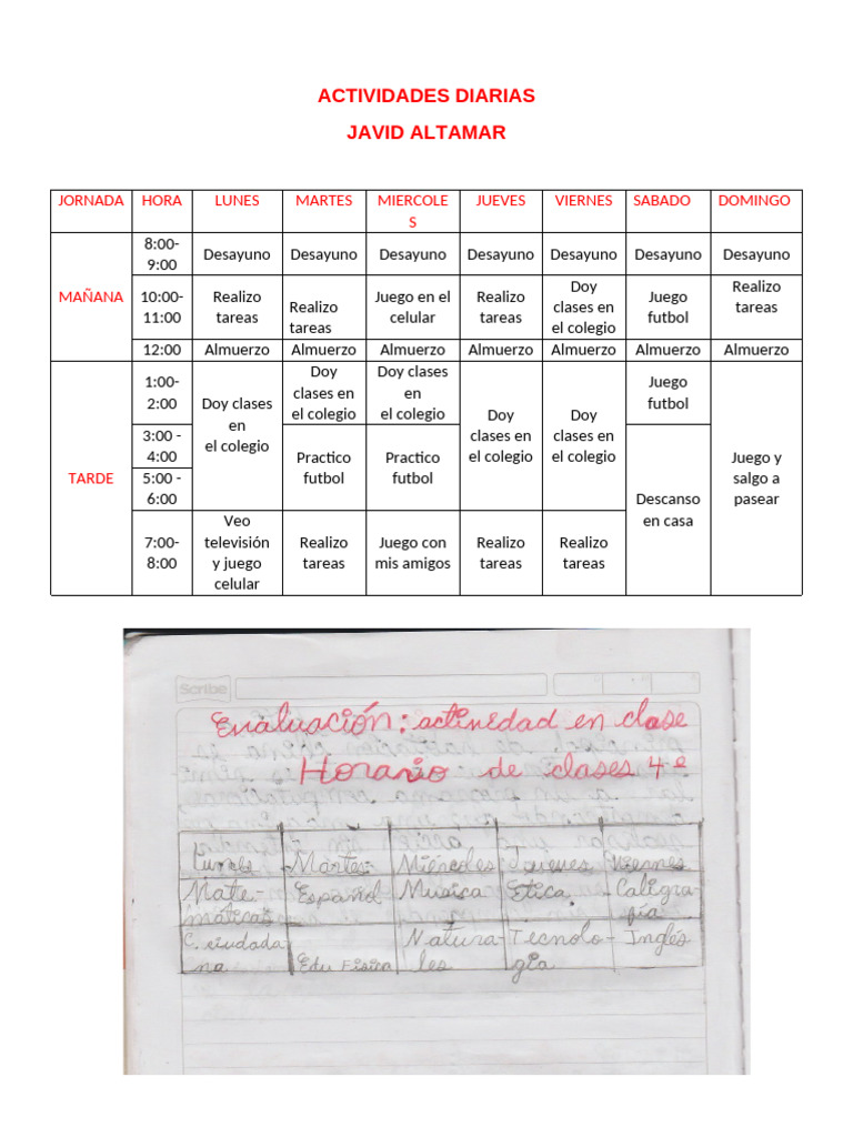 Tabla de Rutina-Informatica-javid Altamar | PDF