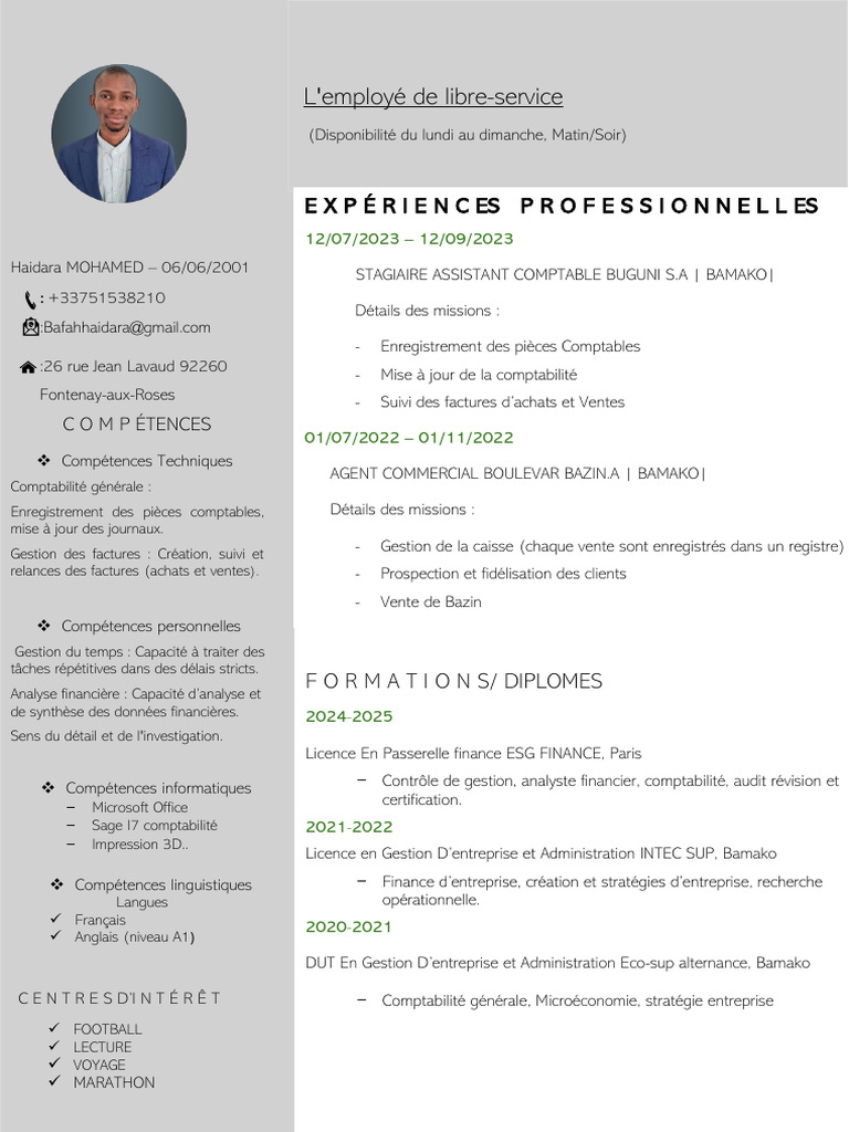 CV de Mohamed Haidara - Employé Libre Service | PDF | Comptabilité ...
