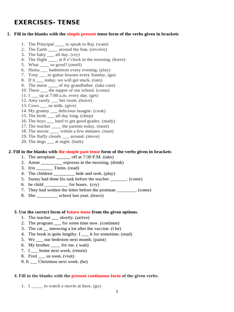 Tense Exercises for English Grammar | PDF