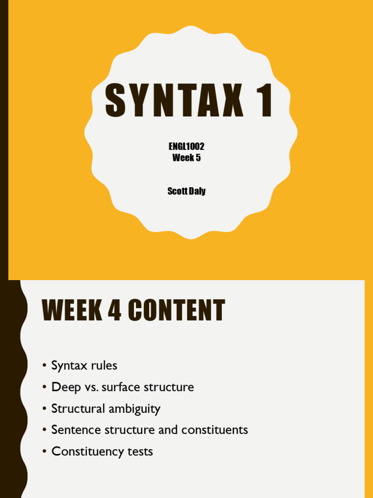 ENGL1002 - wk4 - Syntax 1 - 20241 | PDF | Syntax | Phrase