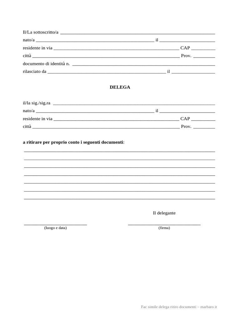 1 Fac-Simile-Delega-Ritiro-Documenti | PDF