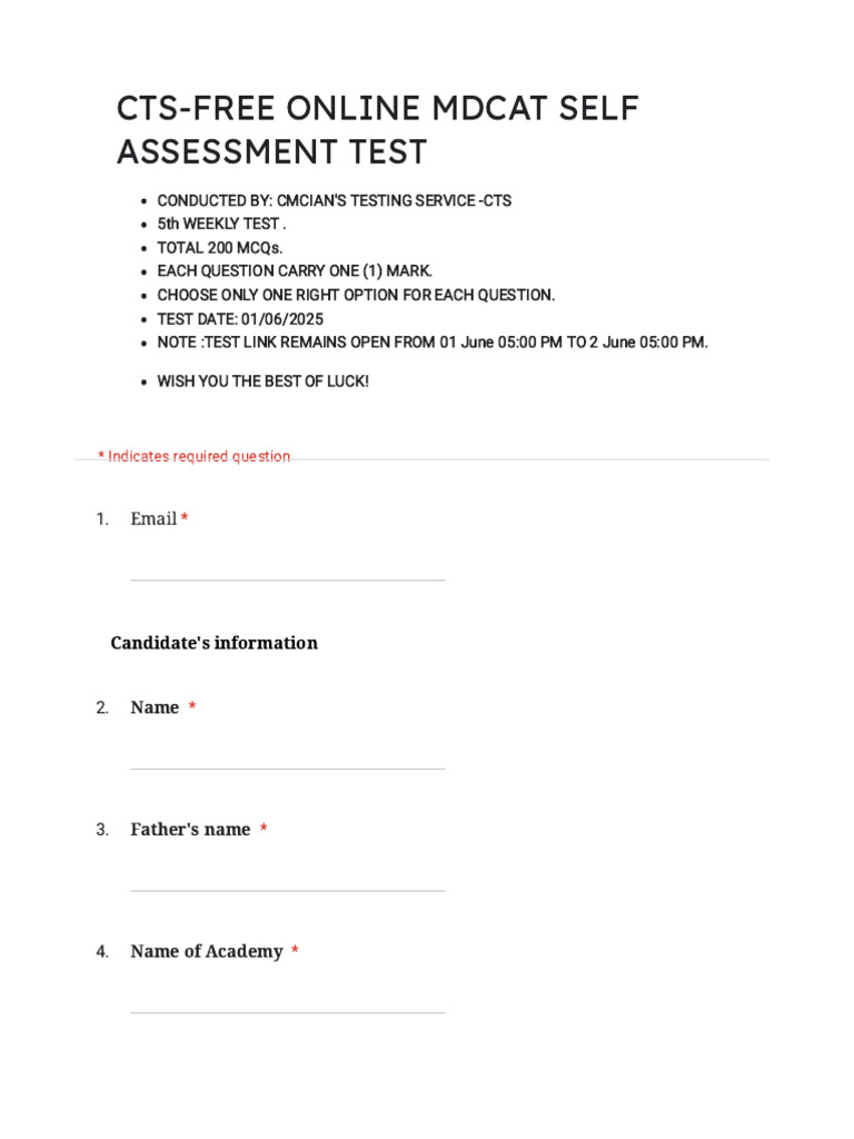 MDCAT Self-Assessment by CMCIAN's CTS | PDF | Reaction Rate | Acceleration
