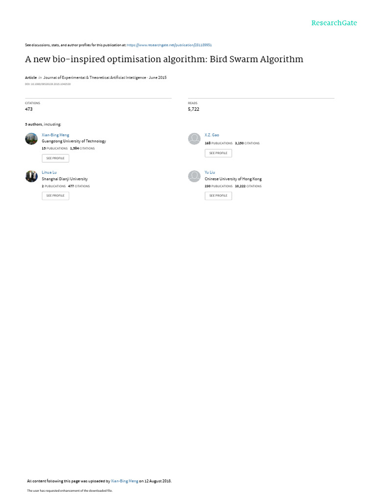 Anewbio-Inspiredoptimisationalgorithm BirdSwarmAlgorithm | PDF ...
