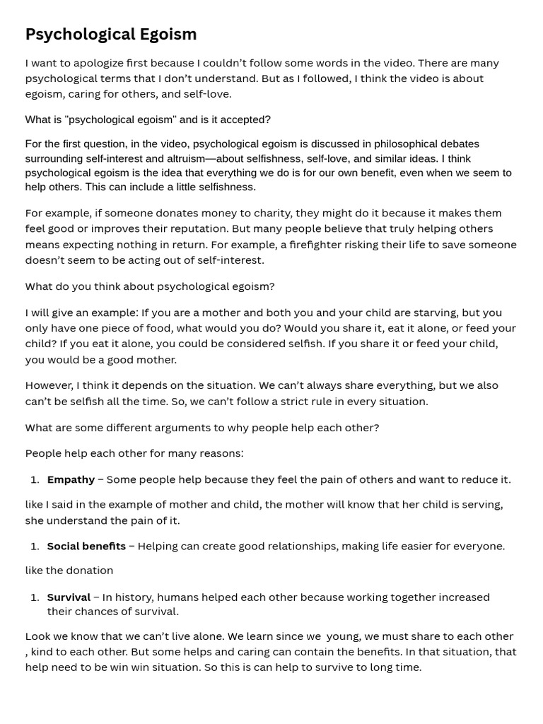 Psychological Egoism | PDF | Psychological Egoism | Psychological Concepts