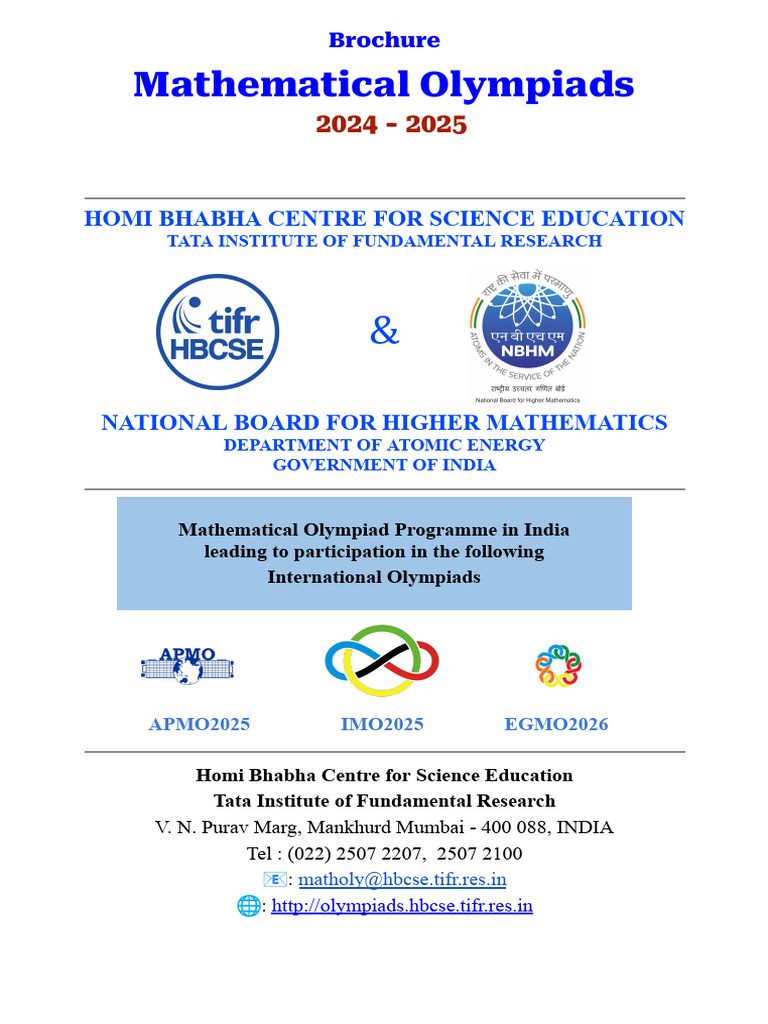 Brochure Maths Olympiad 2024 25 Updated | PDF | Geometry | Number Theory