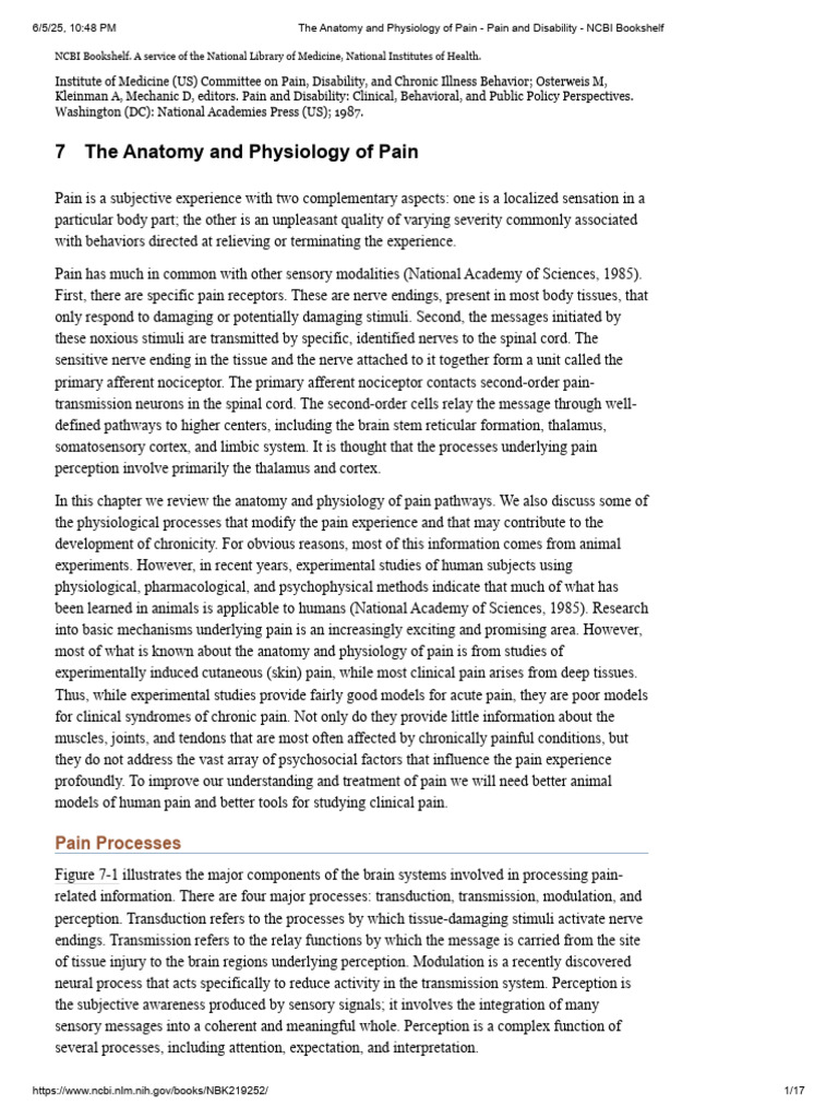 Anatomy and Physiology of Pain | PDF | Pain | Thalamus