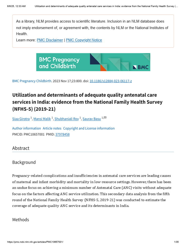 Antenatal Care Quality in India: NFHS-5 Insights | PDF | Pregnancy ...