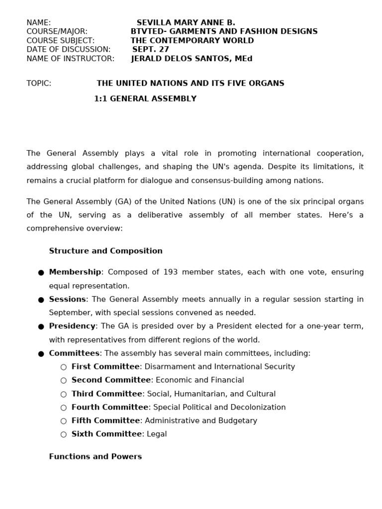 UN General Assembly Overview and Impact | PDF | United Nations General ...