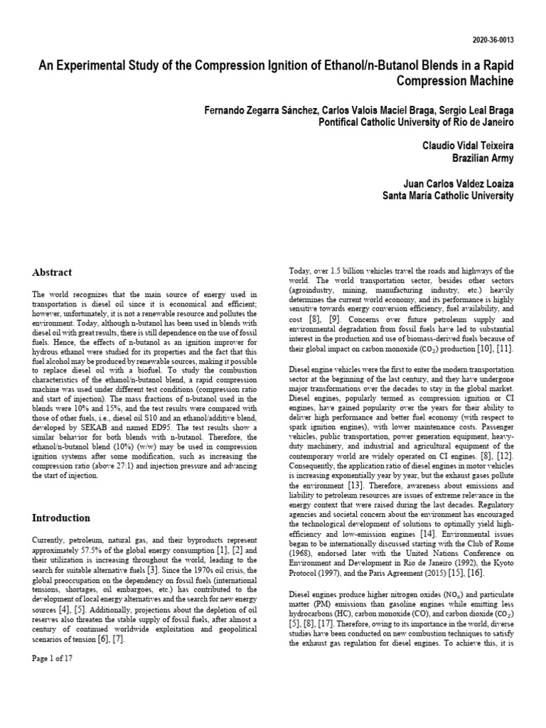 An Experimental Study of The Compression Ignition of Ethanol-n-Butanol ...