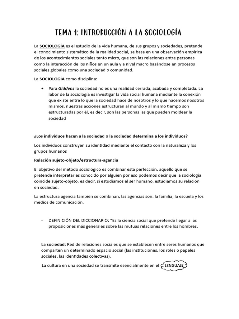 Tema 1 Sociología | PDF | Sociedad | Sociología