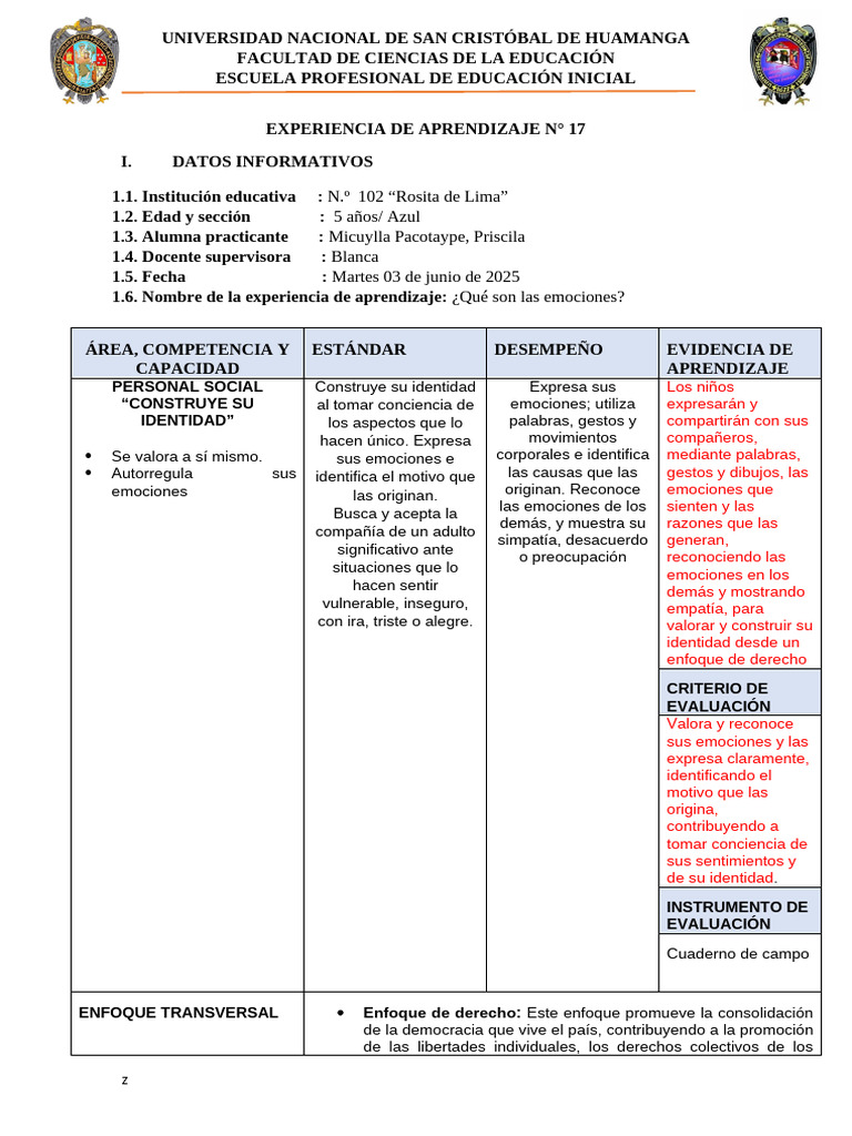 Sesión 12 Emociones | PDF | Las emociones | Educación de la primera ...