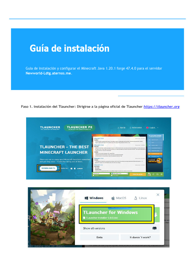 Instalación de Tlauncher y Minecraft 1.20.1 | PDF