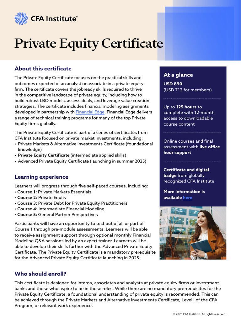 CFA Private Equity Certificate Overview | PDF | Private Equity | Equity ...