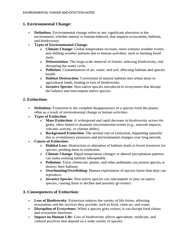 Environmental Change and Extivtion and Electic Circuts Notes Science ...