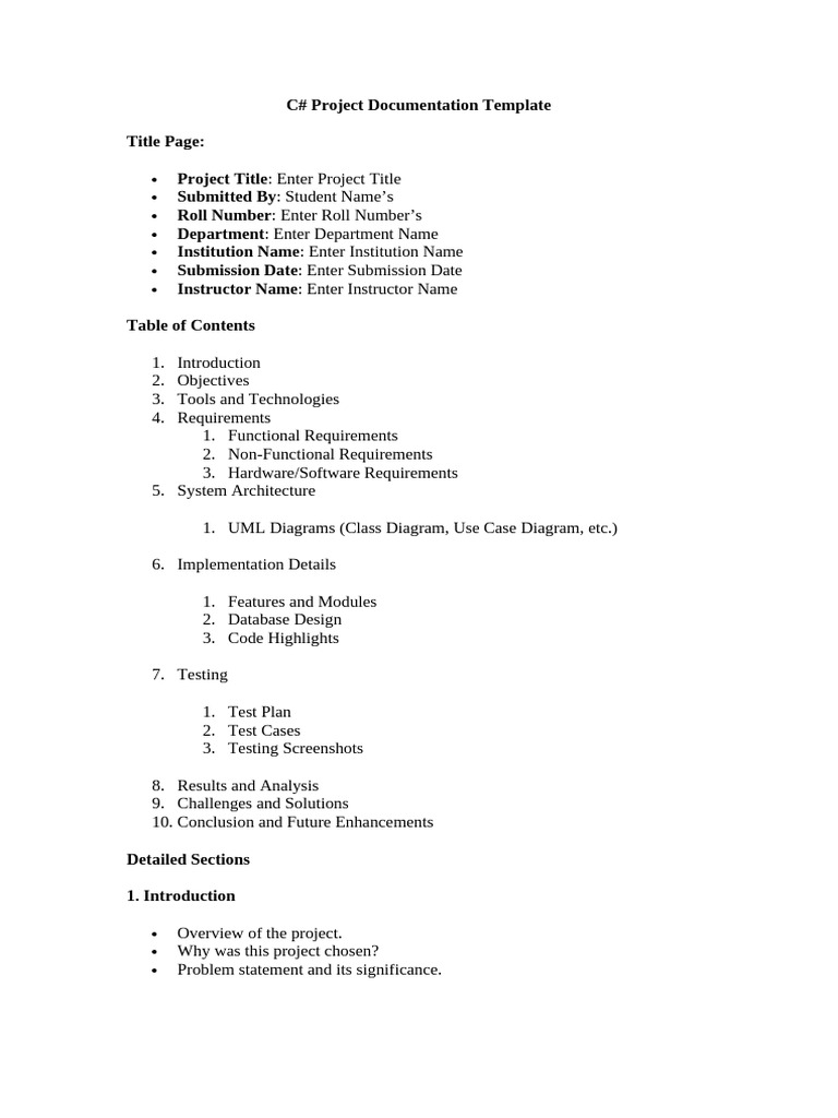 C# Project Documentation Template | PDF | Databases | C Sharp ...