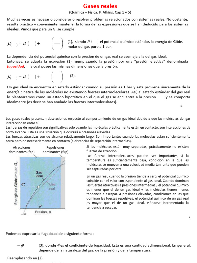Gases Reales: Fugacidad y Modelo de Van der Waals | PDF | Gases | Moléculas