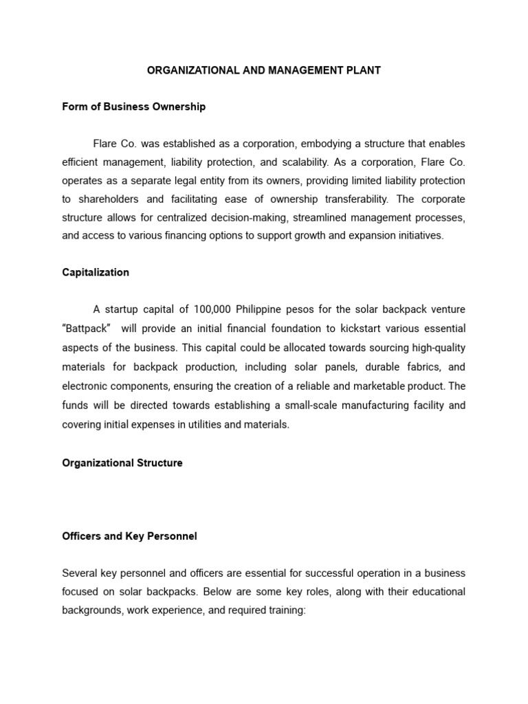 Flare Co. Organizational Management Plan | PDF | Employment | Human ...