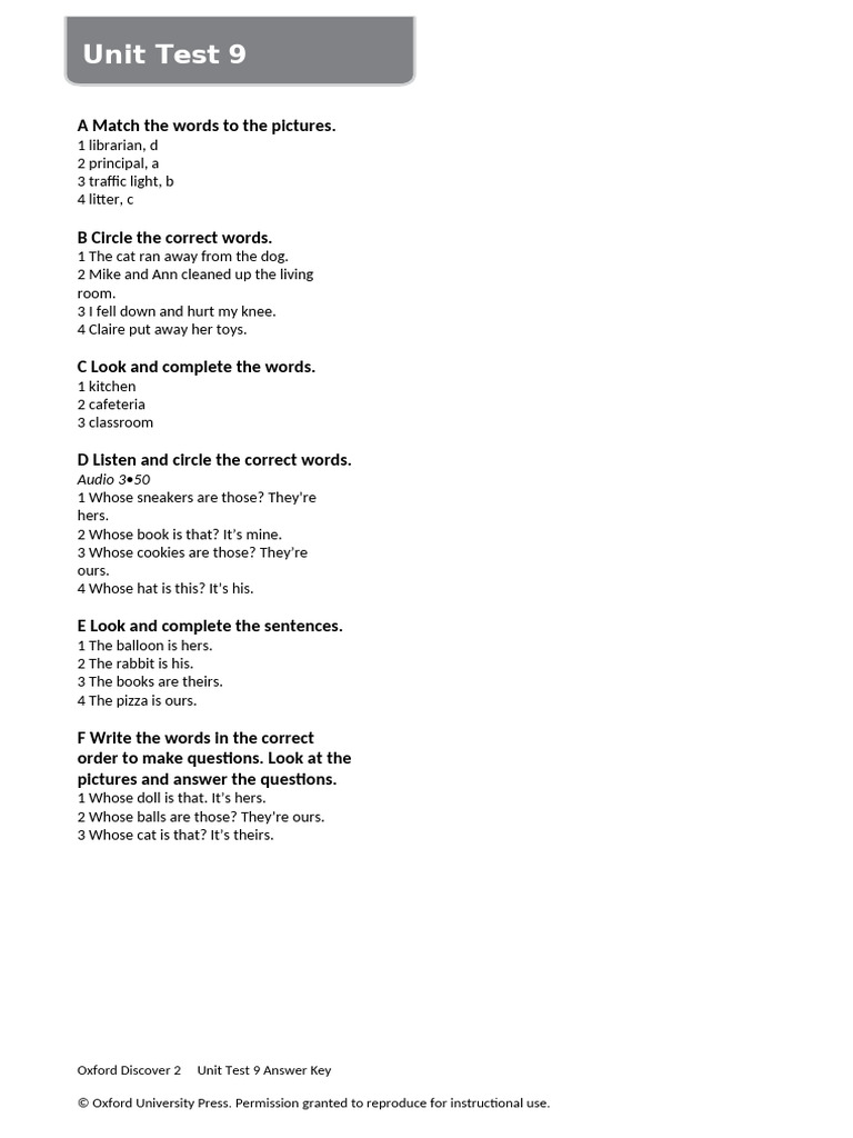Unit Test 9 Answer Key Overview | PDF