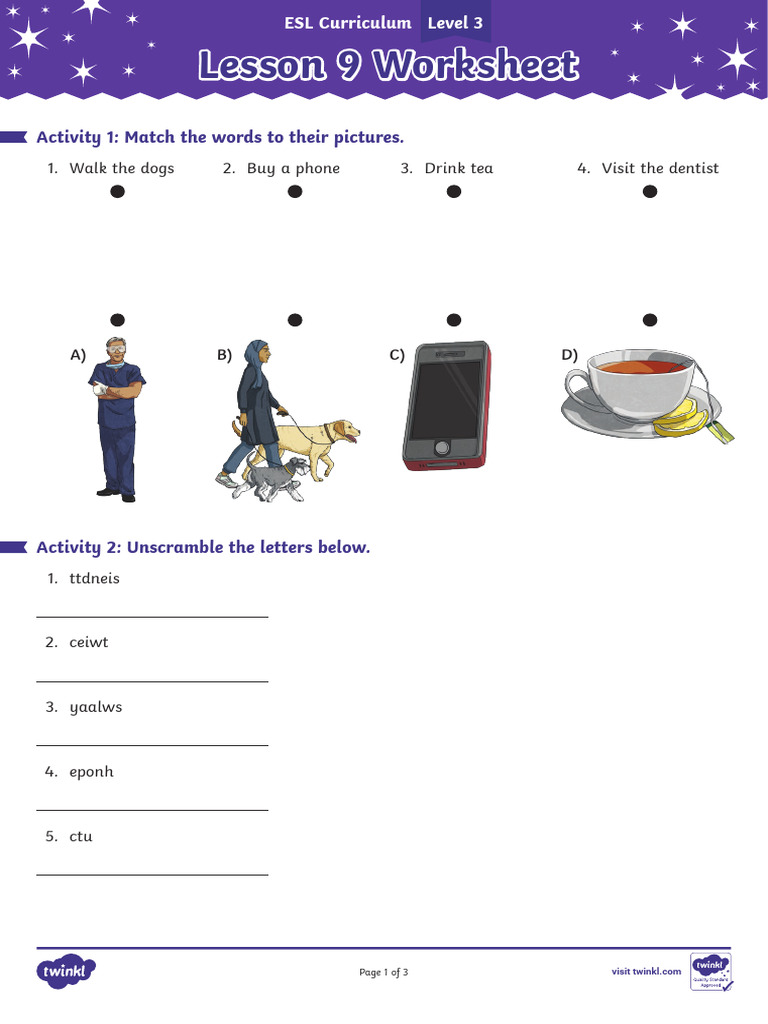 T 1683278204 Esl Curriculum Level 3 Lesson 9 Worksheet Ver 2 | PDF ...