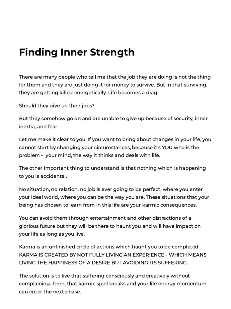 Finding Inner Strength - Satya Speaks | PDF | Karma | Creativity