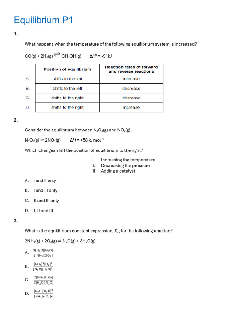 Equilibrium Reactions and Constants Explained | PDF | Chemical ...