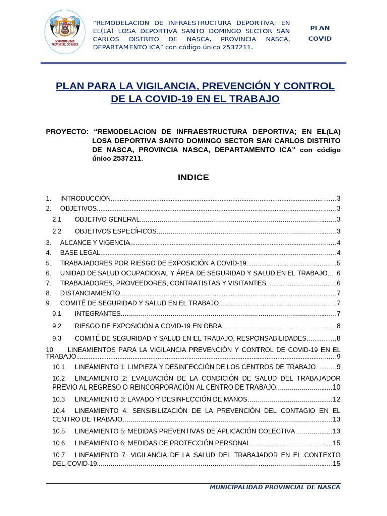 Plan Covid Corregido | PDF | Seguridad y salud ocupacional | Lavado de ...