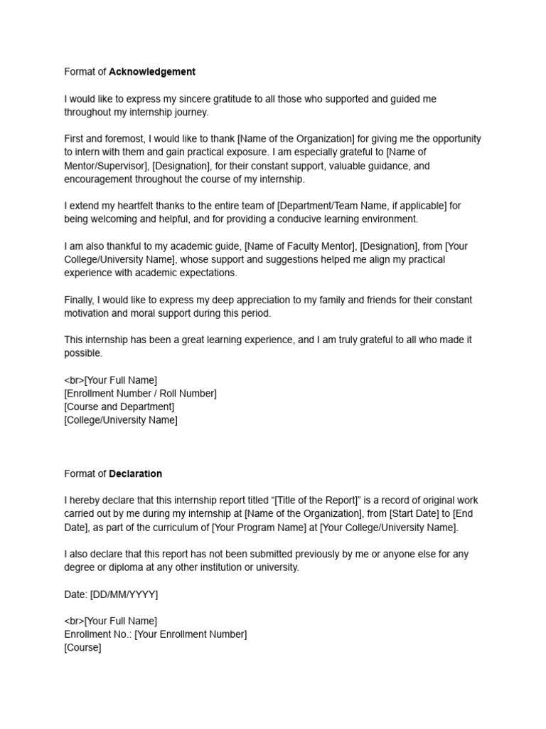 Internship Acknowledgement and Declaration | PDF