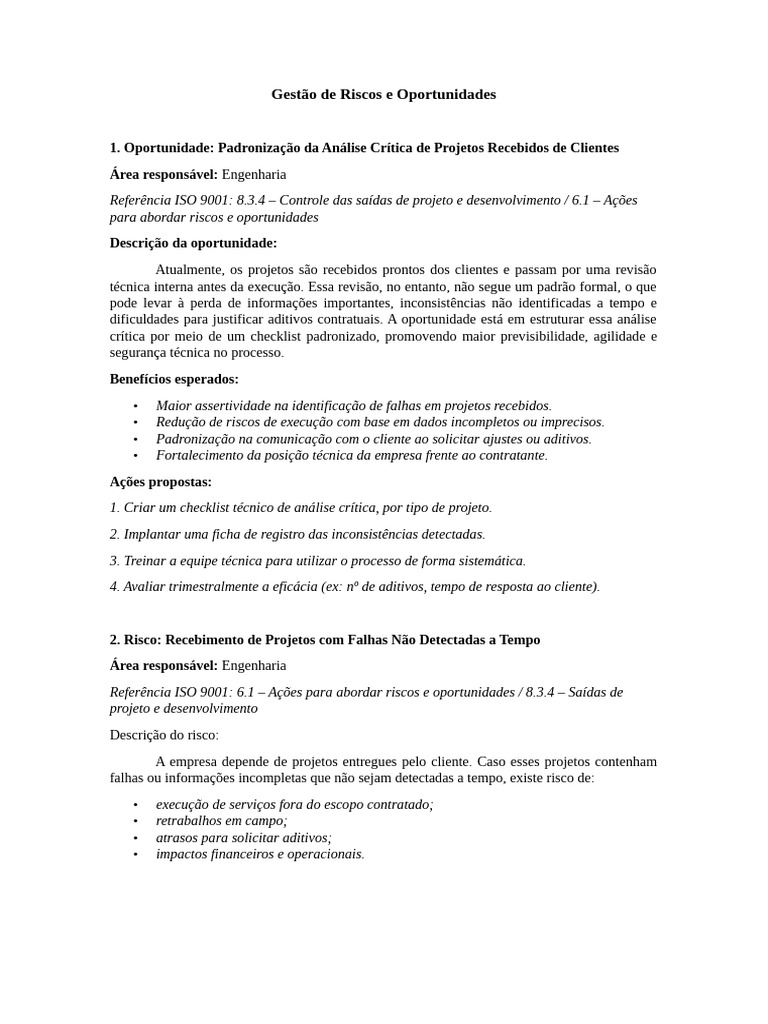 Gestão de Riscos e Oportunidades em Projetos | PDF