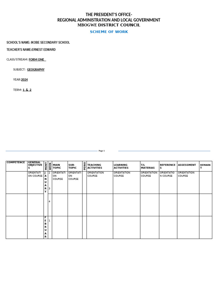 New Scheme Geog Form 1 W | PDF | Geography | Map
