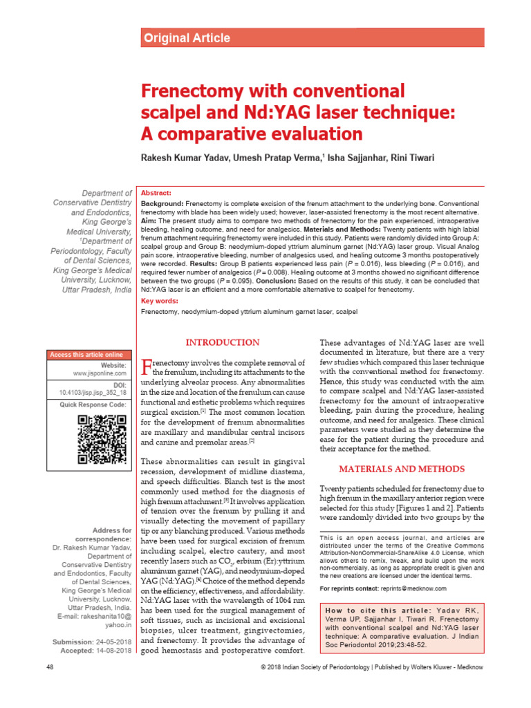Frenectomy With Conventional Scalpel and ND Yag.11 | PDF | Medical ...