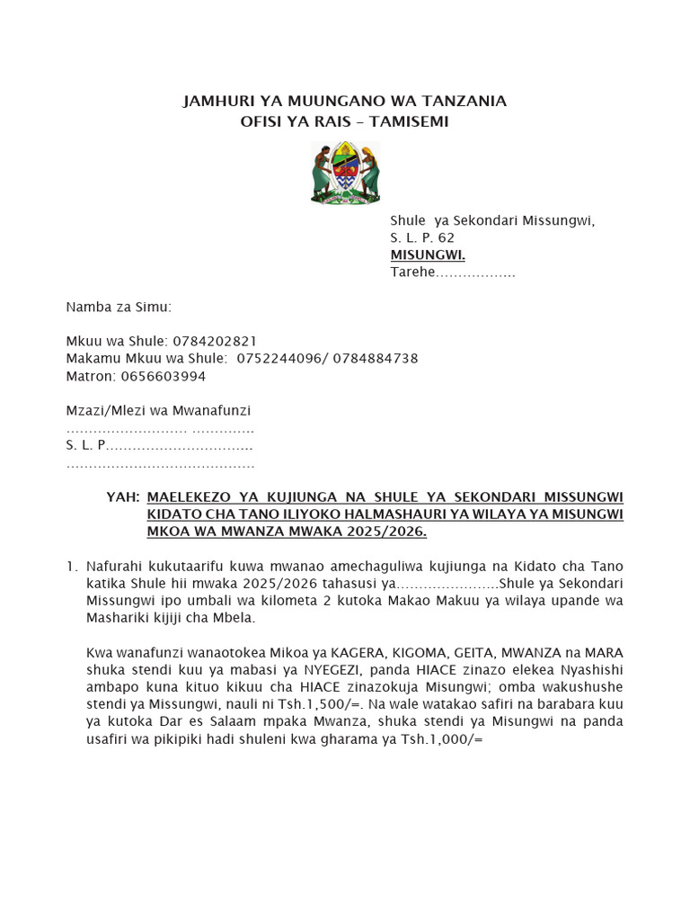 Jamhuri Ya Muungano Wa Tanzania Ofisi Ya Rais - Tamisemi: Misungwi | PDF