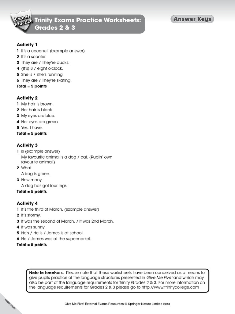 Trinity Exam Practice Worksheets Grades 2-3 | PDF | Zoology | Animals ...