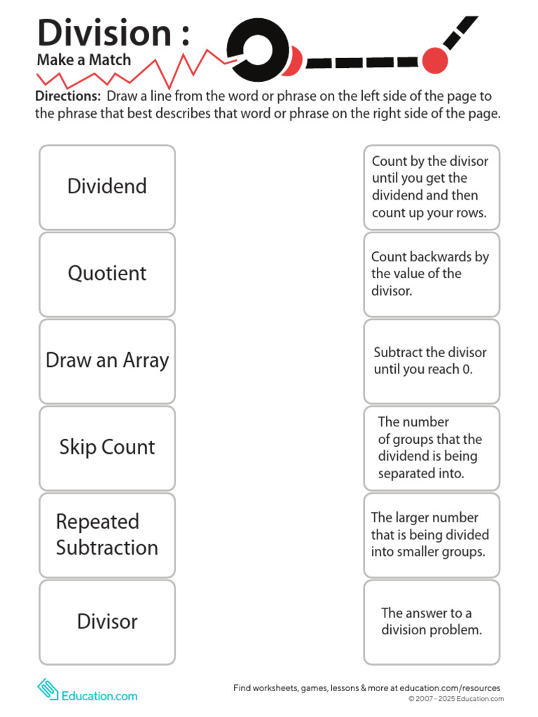 Division Match Worksheet for Kids | PDF