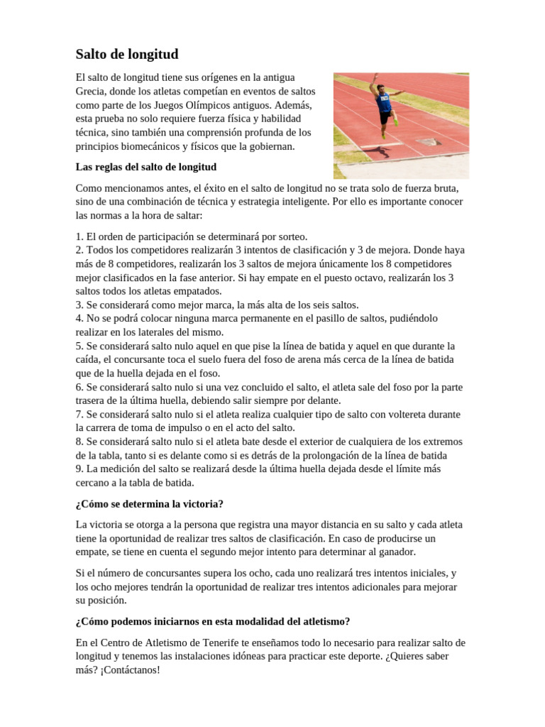 Salto de Longitud | PDF | Corriendo | Deporte del atletismo
