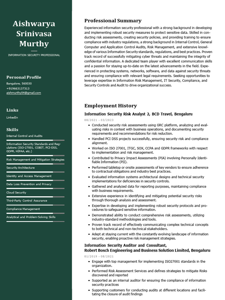 Aishwarya Murthy Resume | PDF | Computer Security | Security